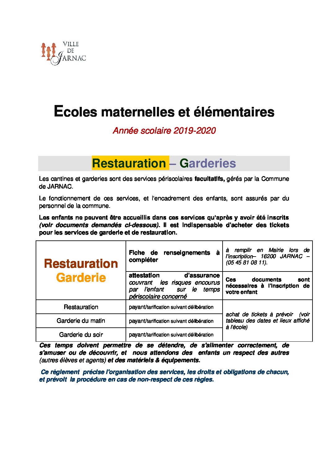 Règlement De Fonctionnement